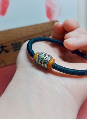 S925银六字箴言藏式高光泰蜡金刚结手绳情侣手绳