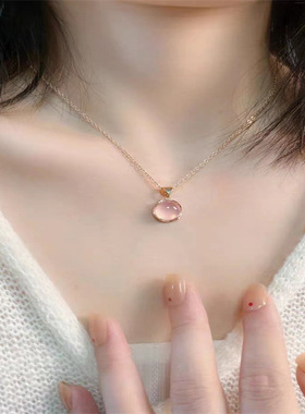 2023新款项链女粉水晶吊坠女轻奢小众高级感锁骨链生日礼物
