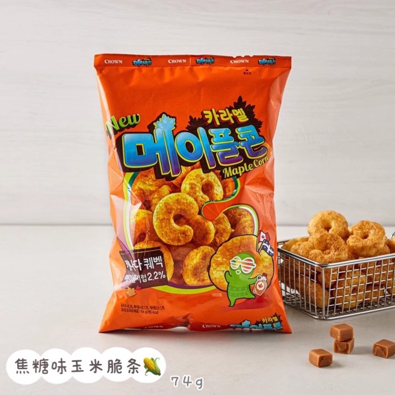 韩国进口零食 CROWN克丽安裹糖浆玉米脆膨化74g休闲零食 网红零食 - 图0