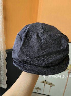 小众设计师款牛仔褶皱软檐贝雷帽