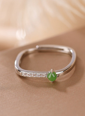 新款S925纯银饰天然和田玉女戒指环原创设计可调大小大码方形轻奢