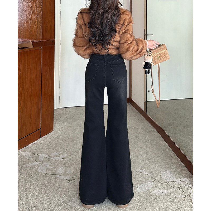 乔栈加绒黑色美腿线微喇牛仔裤女早春新款高腰显瘦小个子气质喇叭,淘宝优惠券,粉丝福利购,淘宝优惠卷