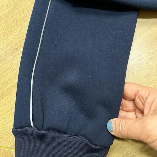 校服裤子藏蓝色春夏橘色拼白色宽杠收脚口束脚男女学生休闲运动裤 - 图1