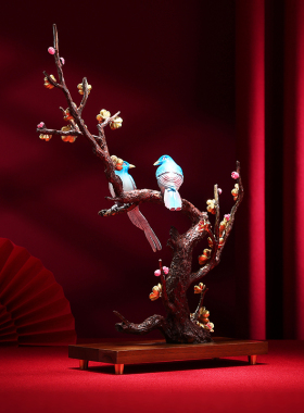 黄铜《双喜临门》喜鹊梅花桌面摆件家居办公室茶室开业礼品摆设