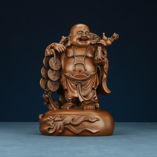 铜欣祥 紫铜摆件客厅办公室挑金弥勒佛居家装饰品工艺品摆件 - 图3