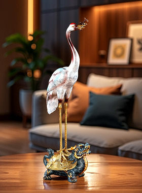 铜欣祥彩铜龟鹤延年摆件丹顶鹤龙龟寿礼物客厅书柜桌面乔迁礼品