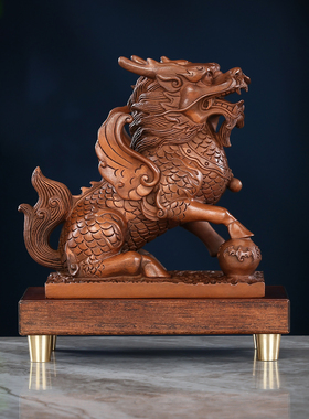 铜欣祥紫铜《财富麒麟一对》瑞兽摆件家居办公室桌面装饰品礼品