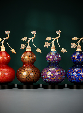 铜欣祥彩铜大漆色如意铜葫芦摆件