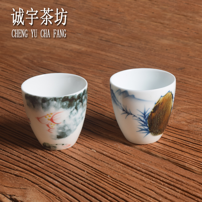 手绘陶瓷单杯 青花茶杯 主人杯 茶碗 喝茶品茗杯潮州功夫茶具茶盏 - 图0