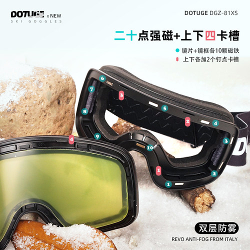 磁吸滑雪镜防雾柱面男女成人登山雪地护目镜卡近视翻盖滑雪眼镜 - 图0