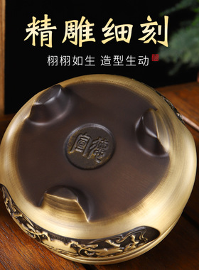 仿古三足黄铜盘香炉摆件