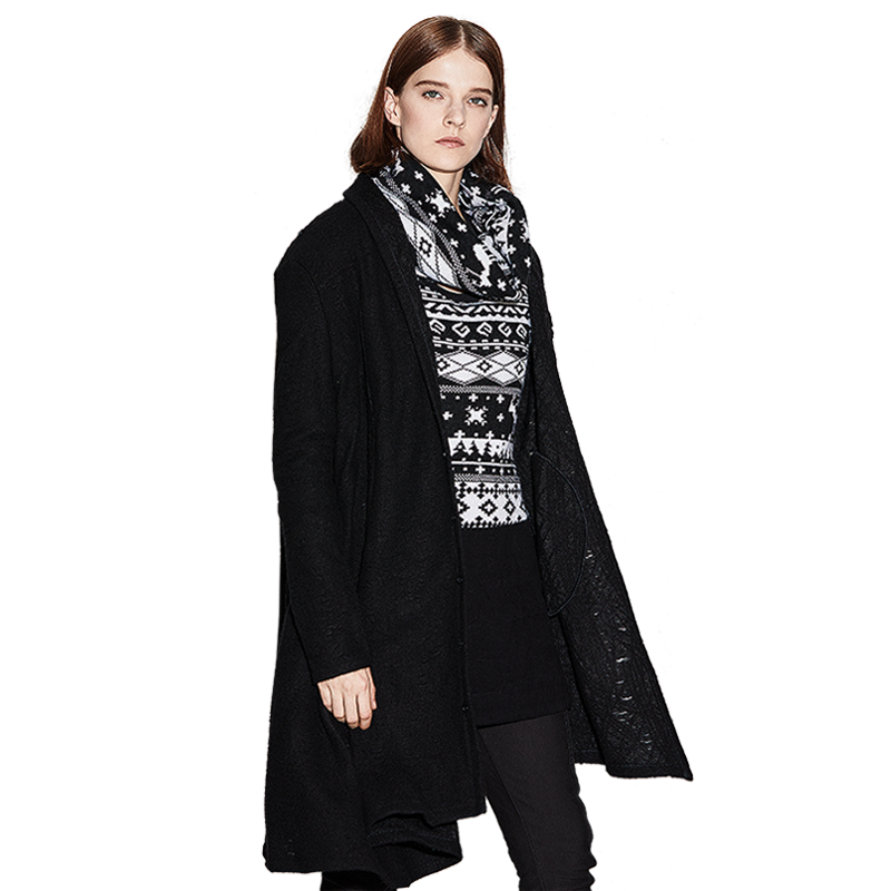 纳帕佳冬季新款个性黑色加厚长款羊毛呢料大衣女时尚毛呢外套休闲