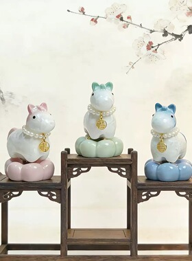 景德镇渐变结晶釉可转运马解压高颜值陶瓷有福马转转新年小马摆件