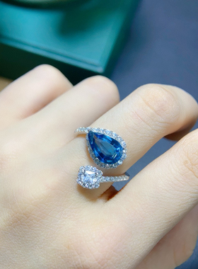 纯天然伦敦蓝蓝托帕石戒指出货7*11mm925银精工镶嵌