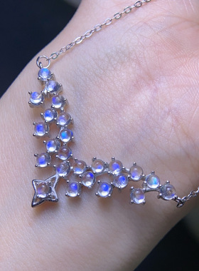 天然月光石项链精品蓝月光925银精工镶嵌，3mm