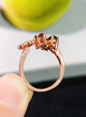 天然宝石彩碧玺戒指女银镀18k金镶嵌天然碧玺素面碧玺天然可鉴定