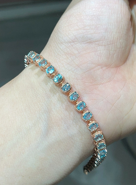 天然磷灰石手链 全净体爆闪火彩925银精工镶嵌3*4mm