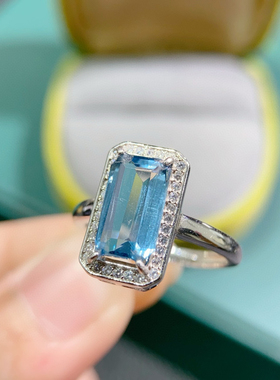 纯天然伦敦蓝蓝托帕石戒指出货，颜色超深的伦敦蓝母6*11mm