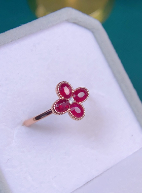 纯天然缅甸红宝石戒指鸽血红红宝石艳如烈火戒面约3*4mm母