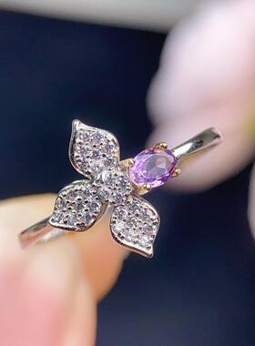 天然彩宝石s925纯银镶嵌超闪戒指