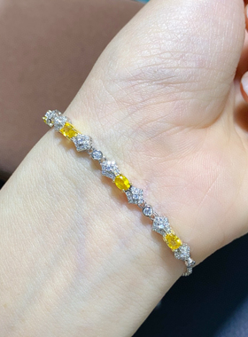 天然黄色蓝宝石手链 彩宝手链s925纯银镀轻奢精致手链女