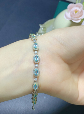 s925银镀金镶嵌天然磷灰石手链女款时尚百搭简约气质送女友礼物