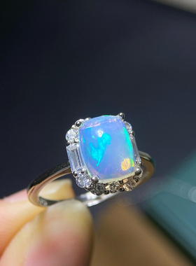 银镀金戒指空托椭圆形7*9mm时尚百搭镶嵌欧泊蛋白石戒指