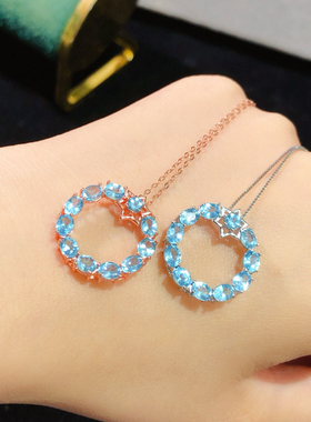 纯天然磷灰石吊坠高净度满火彩925纯银精工镶嵌主石3*4mm