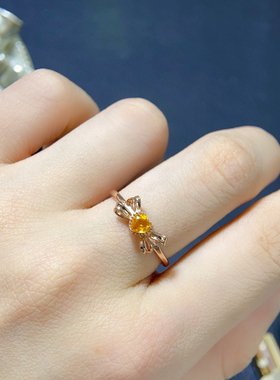 纯天然黄蓝宝戒指出货5A级宝石尺寸4*4mm925银精工镶嵌