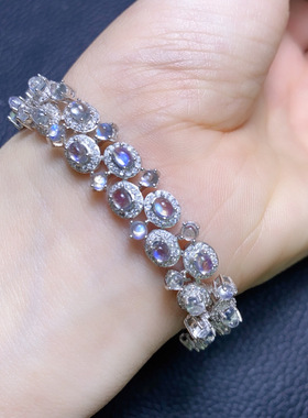 天然月光石手链玻璃体925银精工镶嵌，3*4 3mm