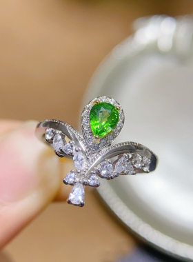 泰国彩宝 新款特惠沙弗来石戒指4*6mm925银精工镶嵌 指圈重叠活口