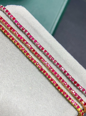 天然红宝石手链艳如烈火让人们拥有热情戒面2*2mm925银精工镶嵌