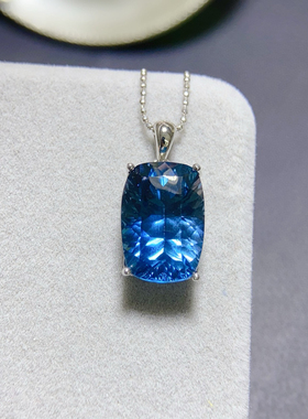 纯天然伦敦蓝蓝托帕石吊坠11*15mm大克拉全净体品质