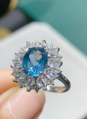 天然伦敦蓝托帕石戒指，全净体 无瑕疵 尺寸：方8*10mm520礼物