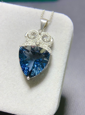 天然伦敦蓝托帕石套装高净度颜色超好银镶嵌白金色玫瑰色