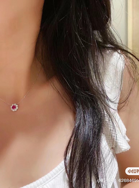 红色石榴石项链精致高级轻奢气质绝美项链锁骨链天然石榴石太阳花