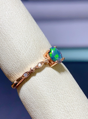 时尚s925银镀玫瑰金色天然欧泊戒指裸石4*6mm活口设计