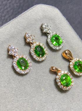 吊坠天然沙弗莱吊坠椭圆形5*6mm925纯银精工镶嵌精致百搭工厂热卖