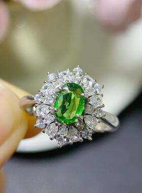 爆款天然沙弗莱戒指女士开口可调节主石5x7mm工厂热卖厂家直销