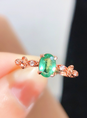 天然哥伦比亚祖母绿戒指 粒粒都是精品S925银精工镶嵌