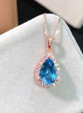 银镶天然瑞士蓝托帕石吊坠主石尺寸7*10mm送项链支持鉴定