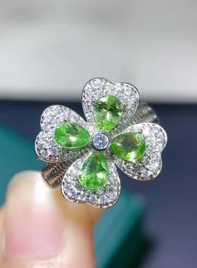 S925纯银戒指空托水滴4x5MM天然沙弗莱奶奶绿经典女厂家直销