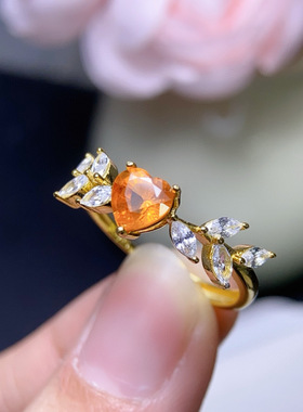 天然刻面芬达戒指高净度火彩爆闪主石6mms925纯银精工镶嵌