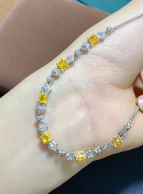 天然黄蓝宝手链出货5A级宝石，尺寸3*4mm925银精工镶嵌