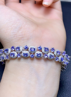 天然坦桑石手链爆闪火彩，925银精工镶嵌！主石3*4mm