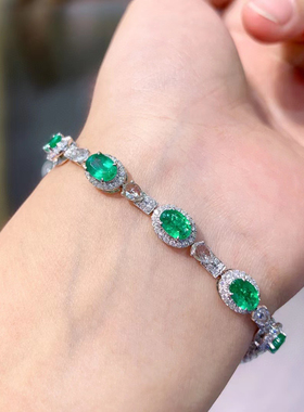 18K金3.06克拉天然祖母绿手链女豪华伴钻0.96克拉钻石手镯