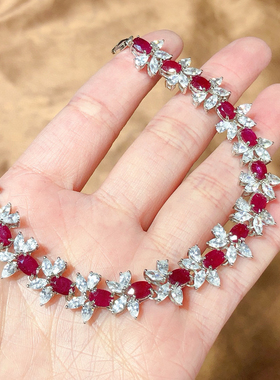 天然缅甸红宝石手链满圈单颗4*6mm超奢华设计款搭配时尚