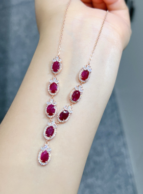 超闪奢华红宝石手链新娘项链耳环饰品婚纱礼服配饰晚宴宴会首饰
