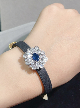 超美花朵蓝宝石手镯 富婆的快乐镀18K金 豪华雪花锆石手链手表带