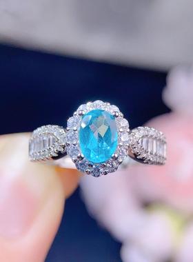 网红热卖新品天然帕拉伊巴托帕石满钻简约气质开口戒指女指环5x7